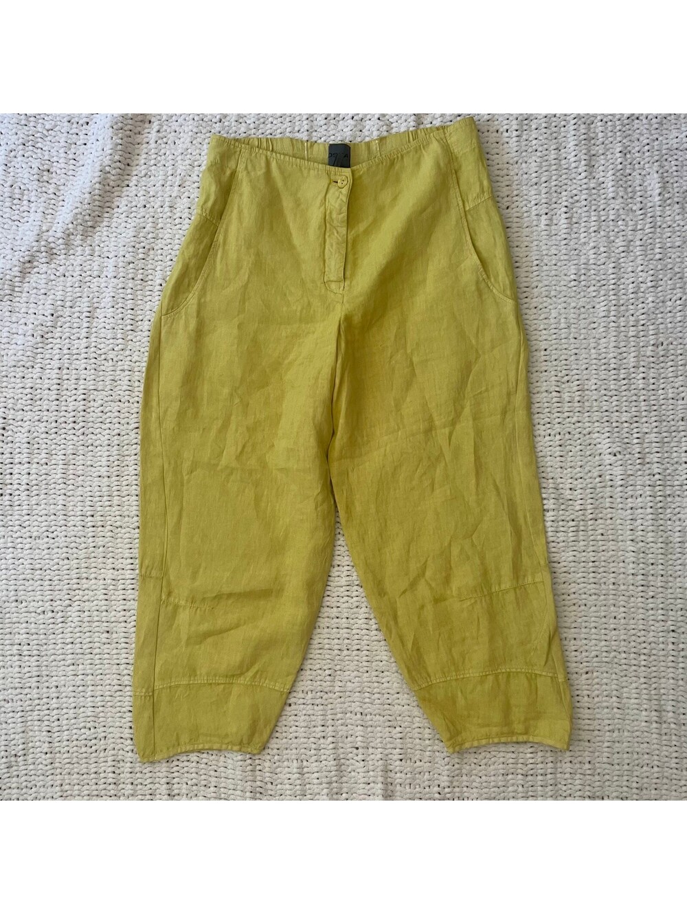 Oska Women's Yellow Linen Barrel Leg Trousers - Size 30